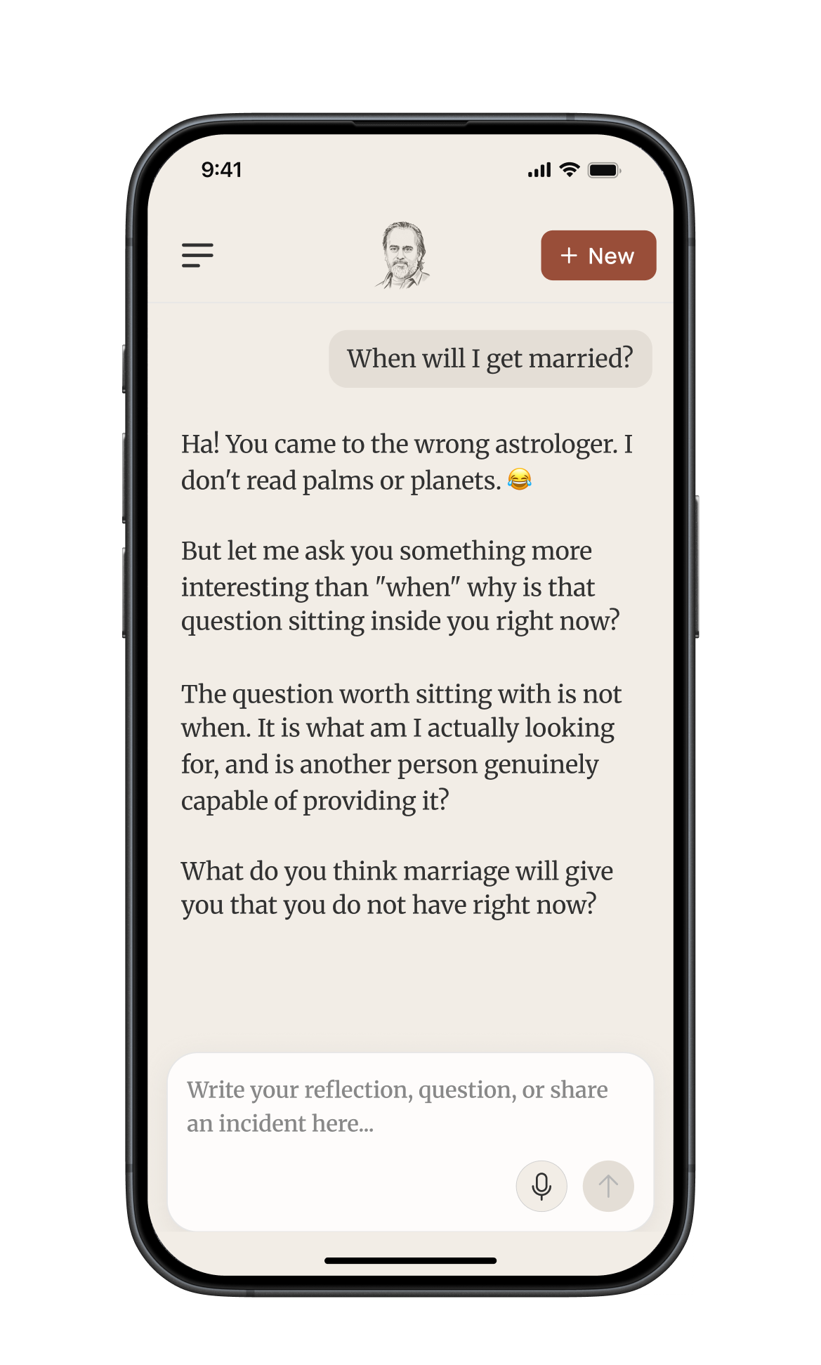 AP Mirror chat showing a response: no judgement, no advice, only reflection